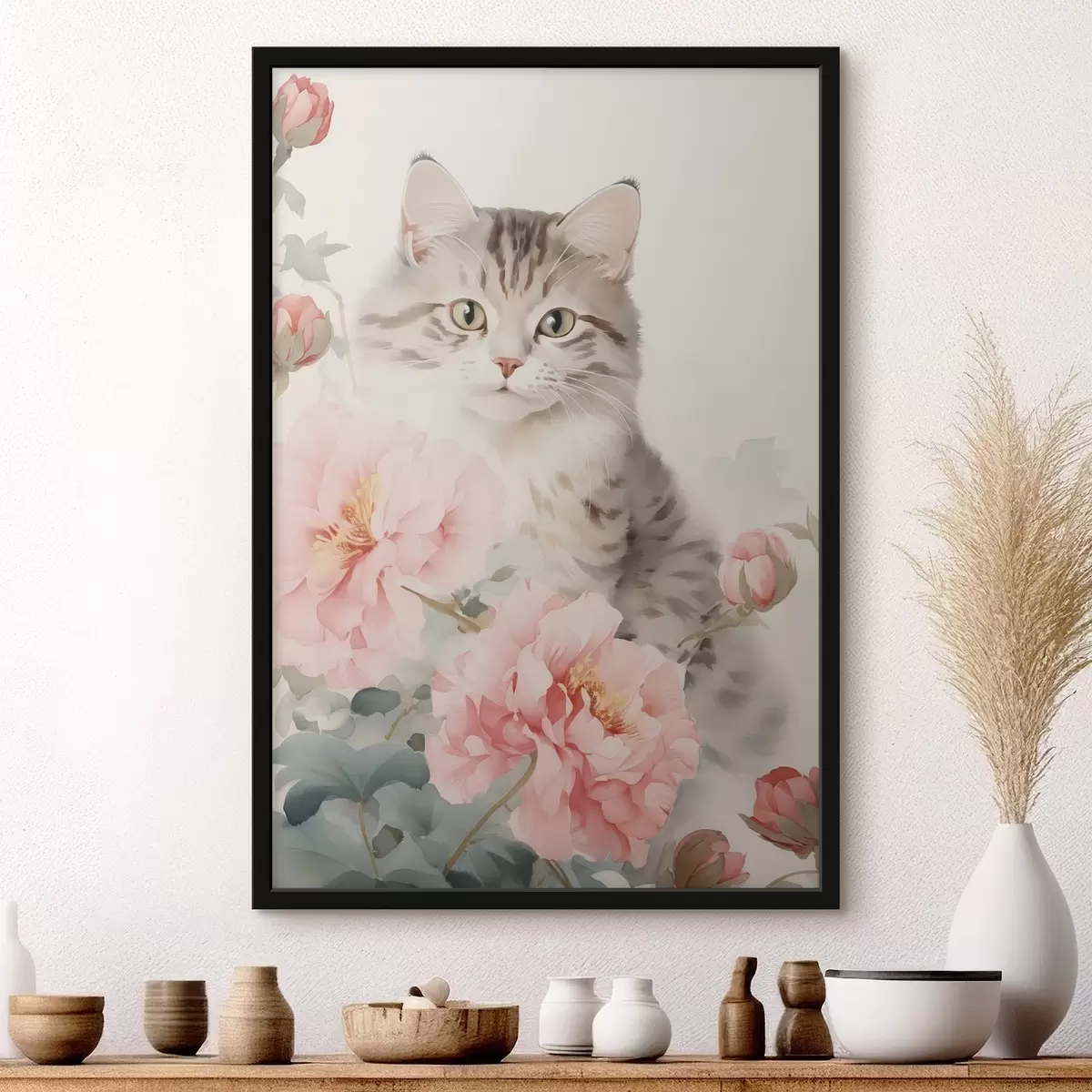 Plakat Kot wśród kwiatów f45674