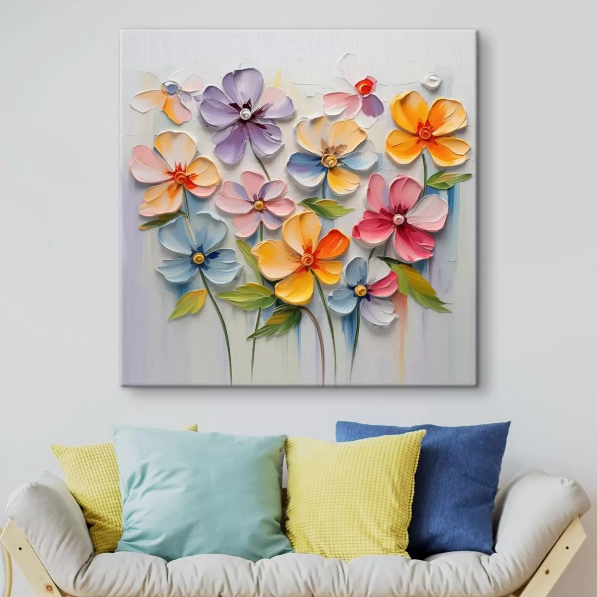 Obraz Kwiatowa martwa natura: wielokolorowe kwiaty w technice impasto s45598