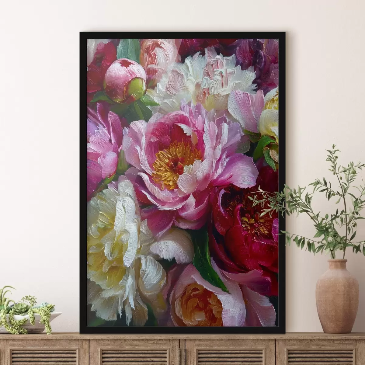 Plakat Bujne piwonie w technice impasto f45595