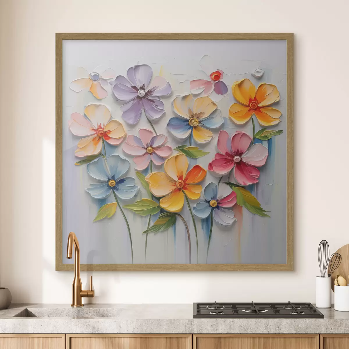Plakat Kwiatowa martwa natura: wielokolorowe kwiaty w technice impasto f45598