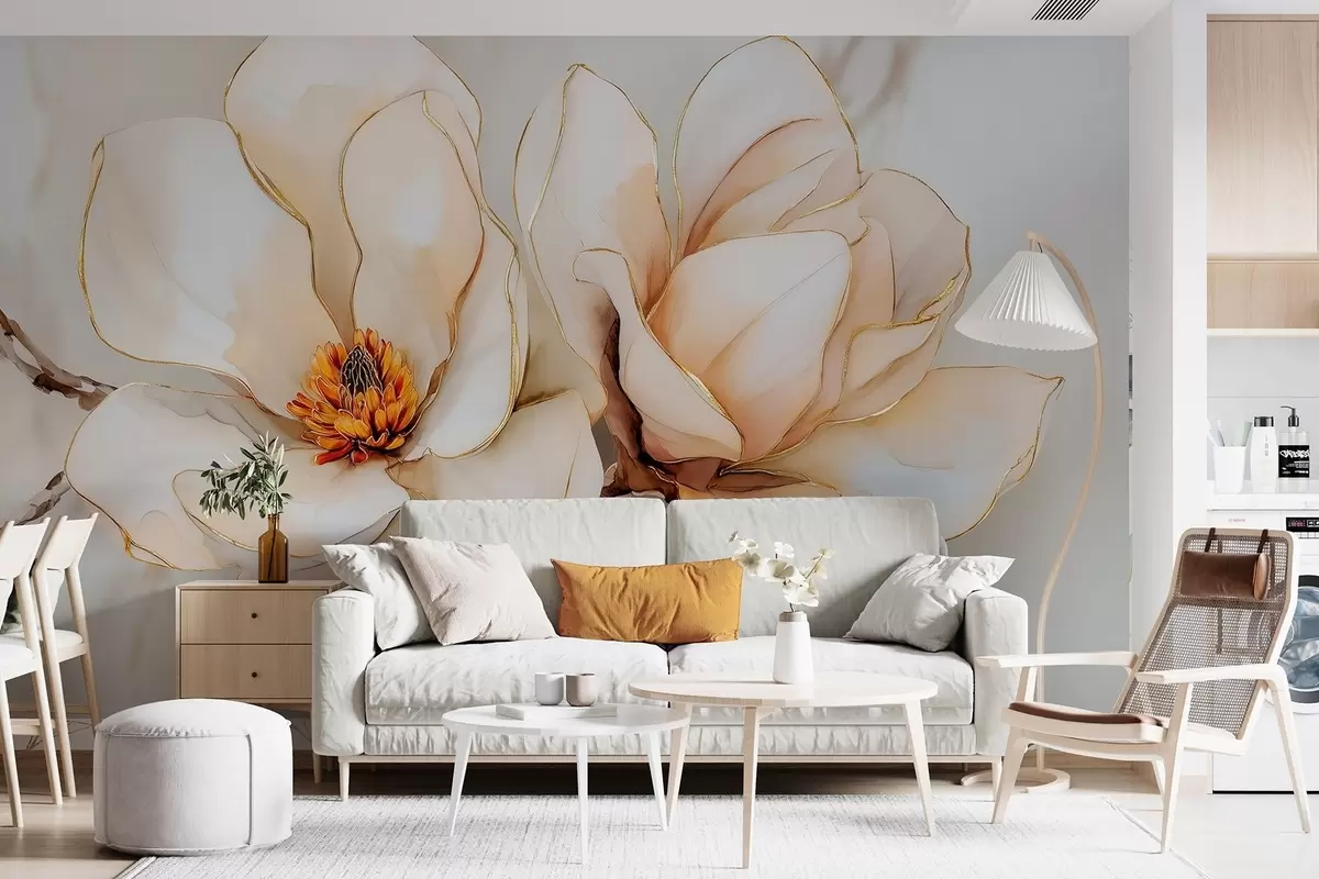Fototapeta Duże, jasne kwiaty magnolii o delikatnych płatkach w09308