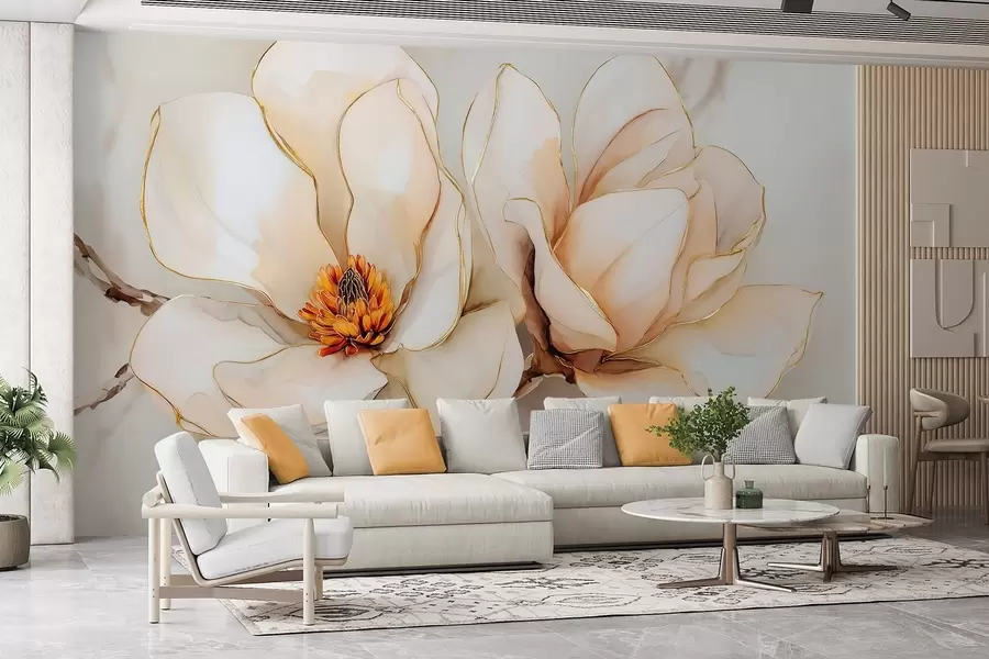 Fototapeta Duże, jasne kwiaty magnolii o delikatnych płatkach w09308