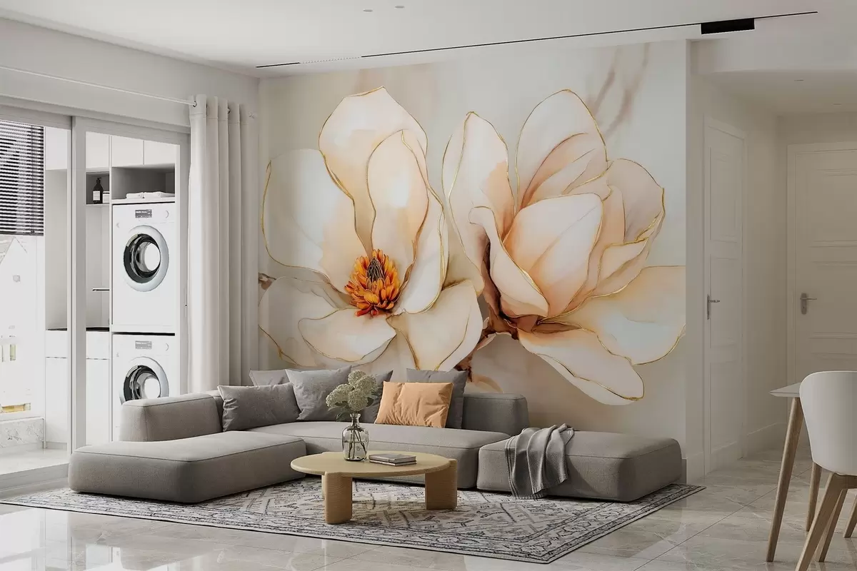 Fototapeta Duże, jasne kwiaty magnolii o delikatnych płatkach w09308