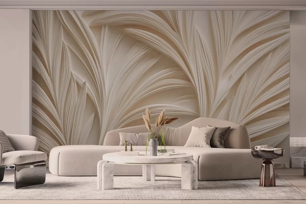 Fototapeta Dekoracyjne beżowe liście w stylu 3D w09351