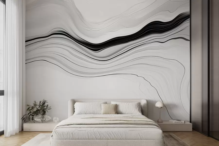 Fototapeta Czarno-biały wzór z efektem warstw marmuru w09358