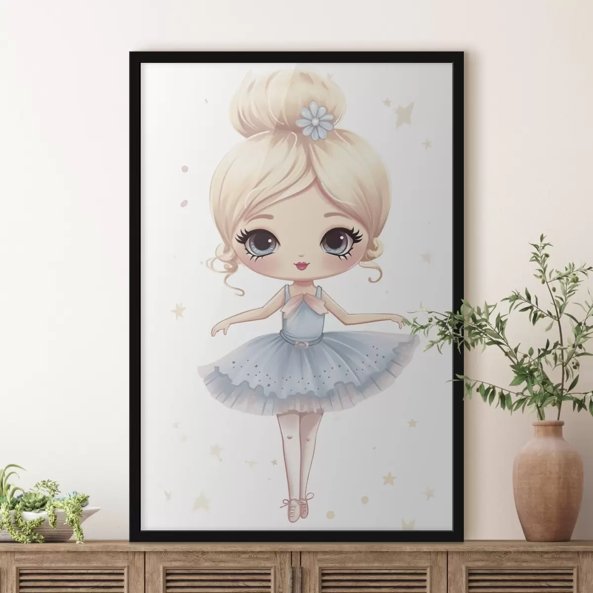 Plakat Lalka baletnica w niebieskiej sukience z kokardą f45481