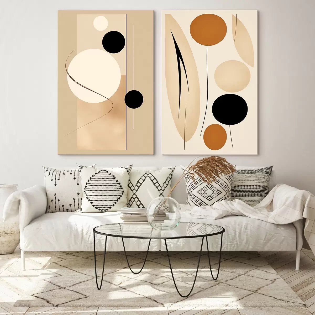 Obraz Minimalistyczne geometryczne koła w odcieniach beżu i czerni m00685