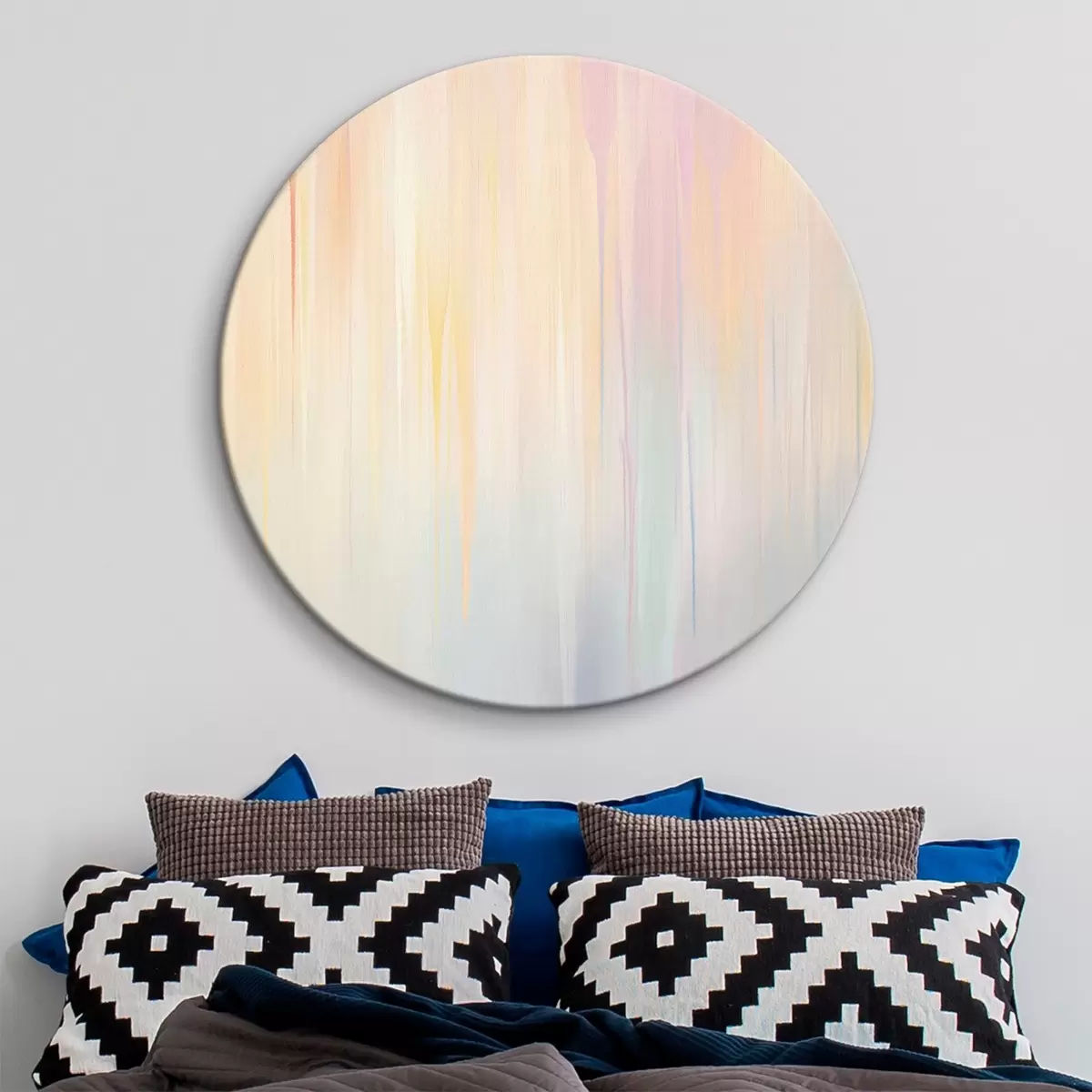 Okrągłe obrazy Abstrakcyjne pionowe paski w pastelowych odcieniach r45508