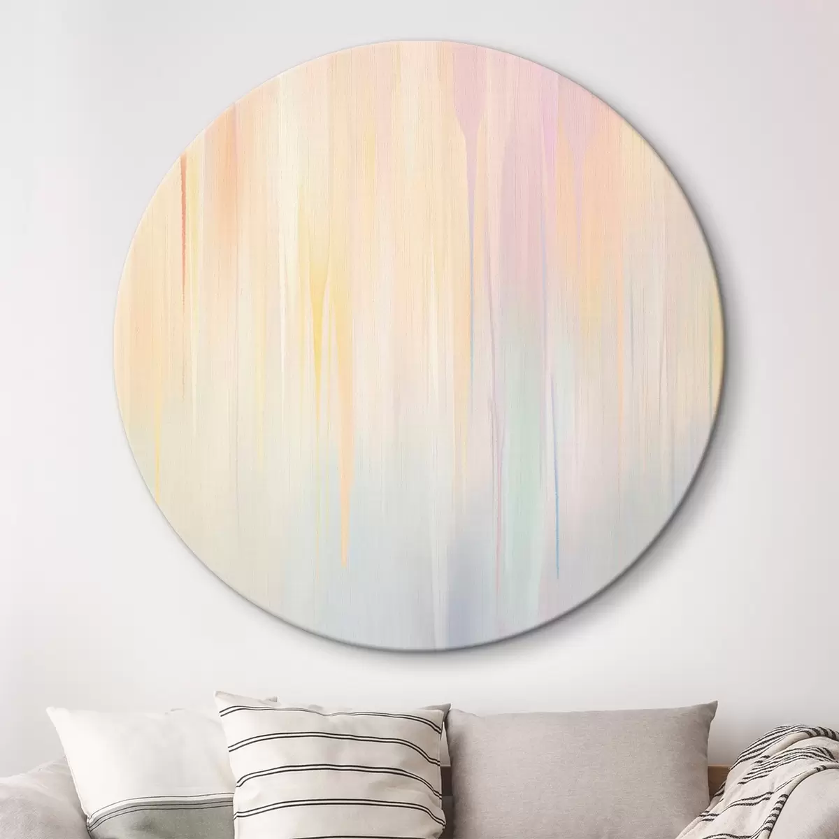 Okrągłe obrazy Abstrakcyjne pionowe paski w pastelowych odcieniach r45508