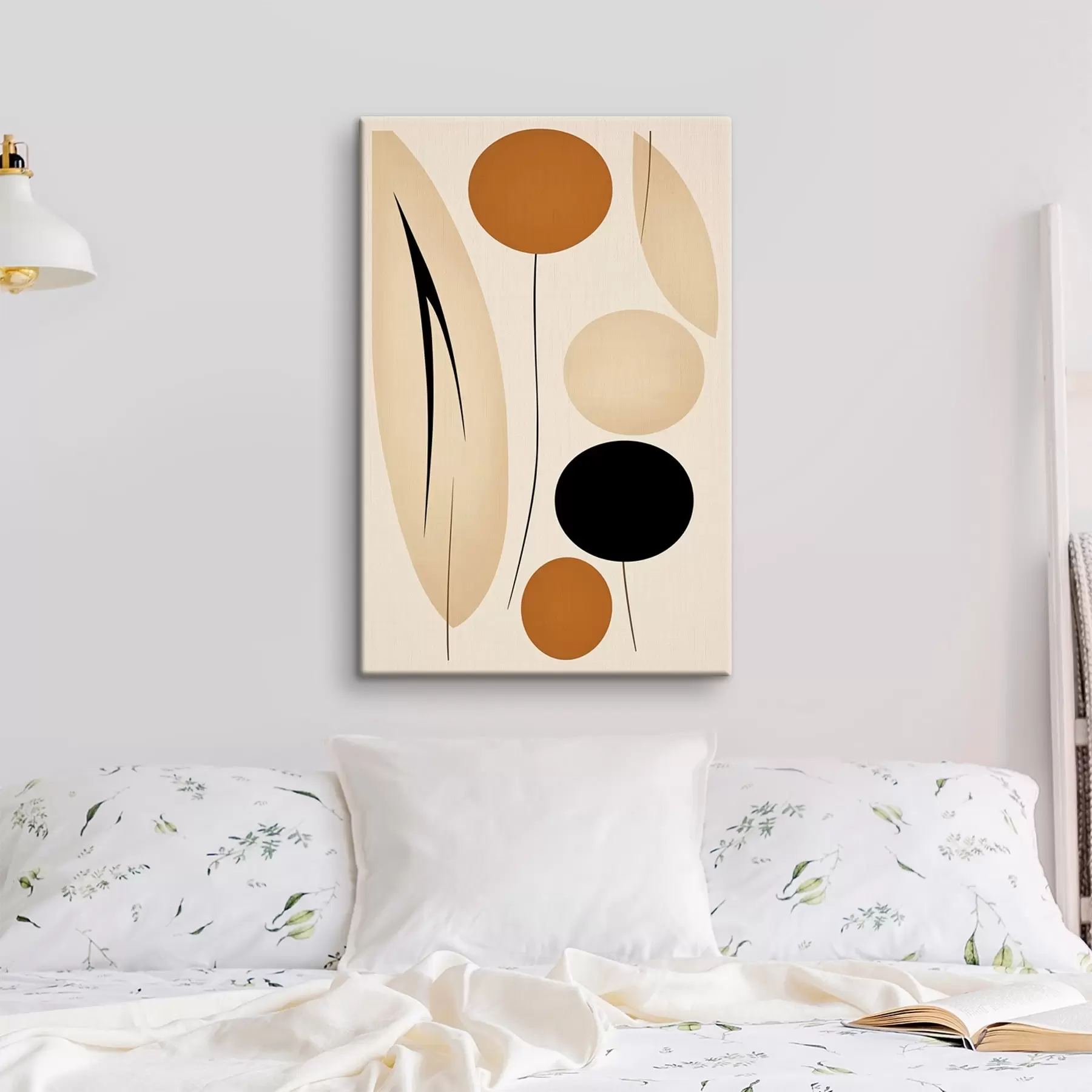 Obraz Abstrakcyjna kompozycja z czarnymi i pomarańczowymi okręgami s45700