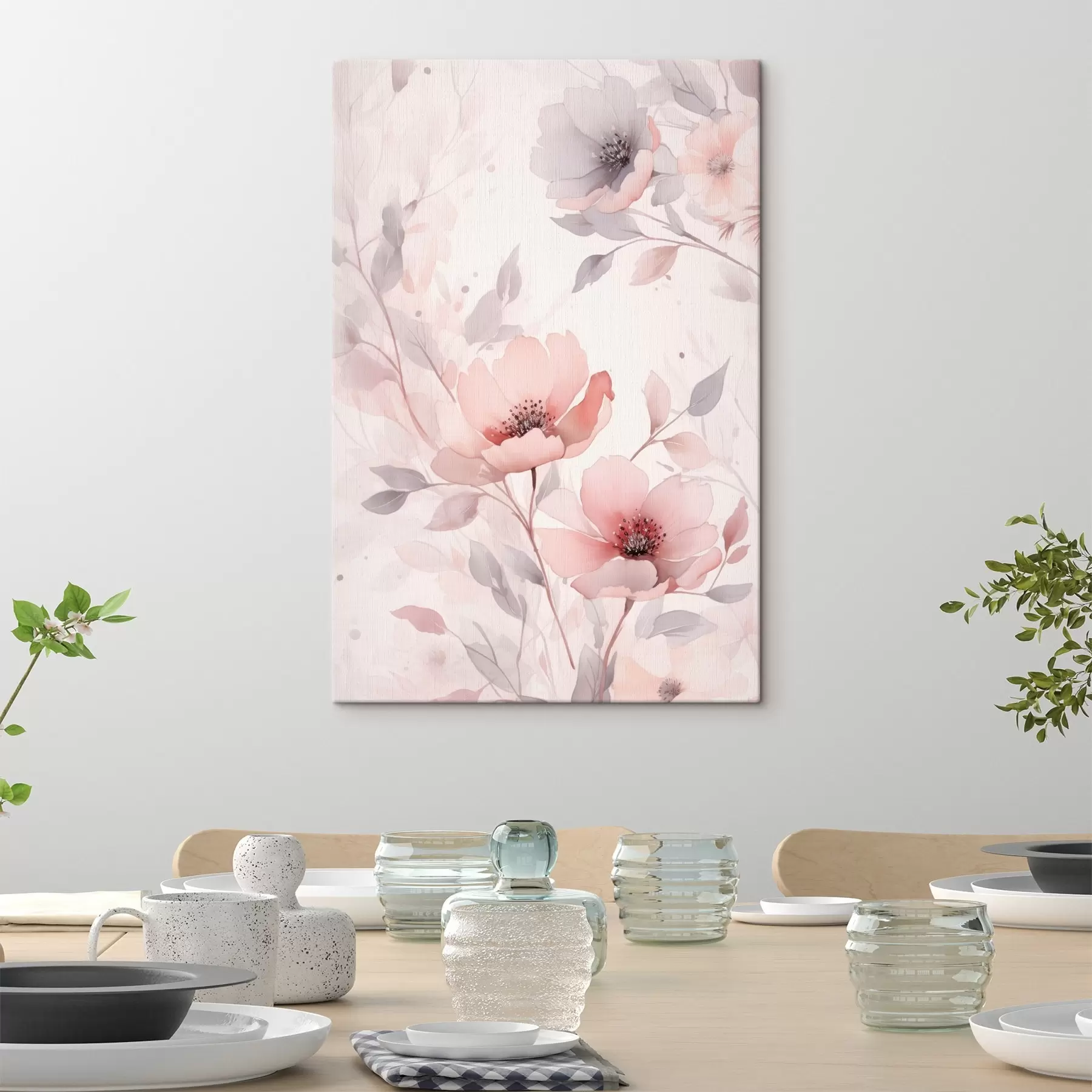 Obraz Delikatne różowo-szare kwiaty z efektem akwareli s45702