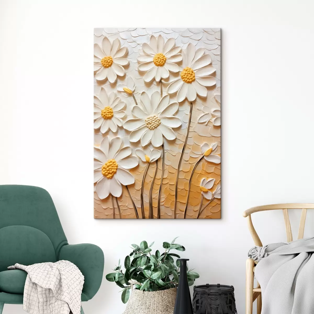 Obraz Stokrotki w stylu impasto: białe płatki s45647