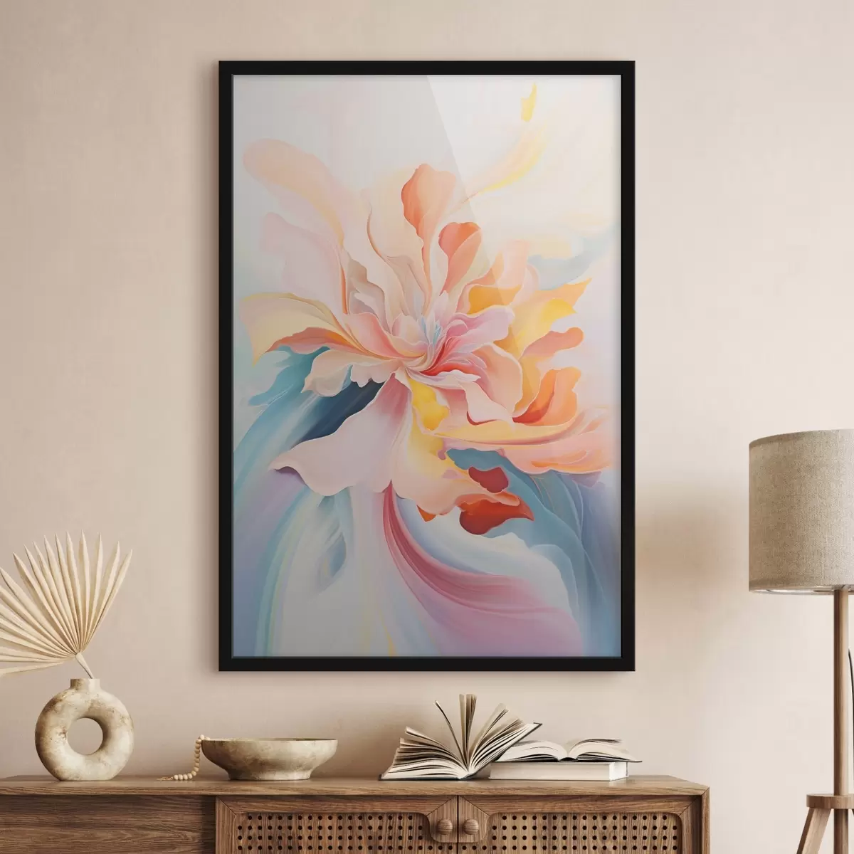 Plakat Abstrakcyjny kwiat w pastelowych odcieniach f45640