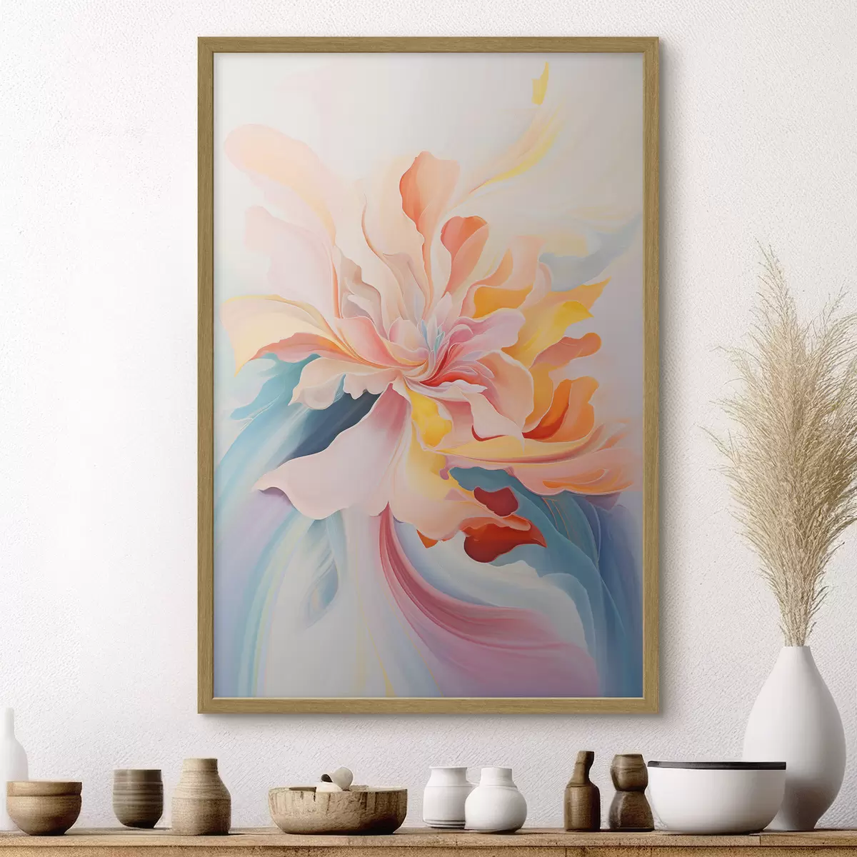 Plakat Abstrakcyjny kwiat w pastelowych odcieniach f45640