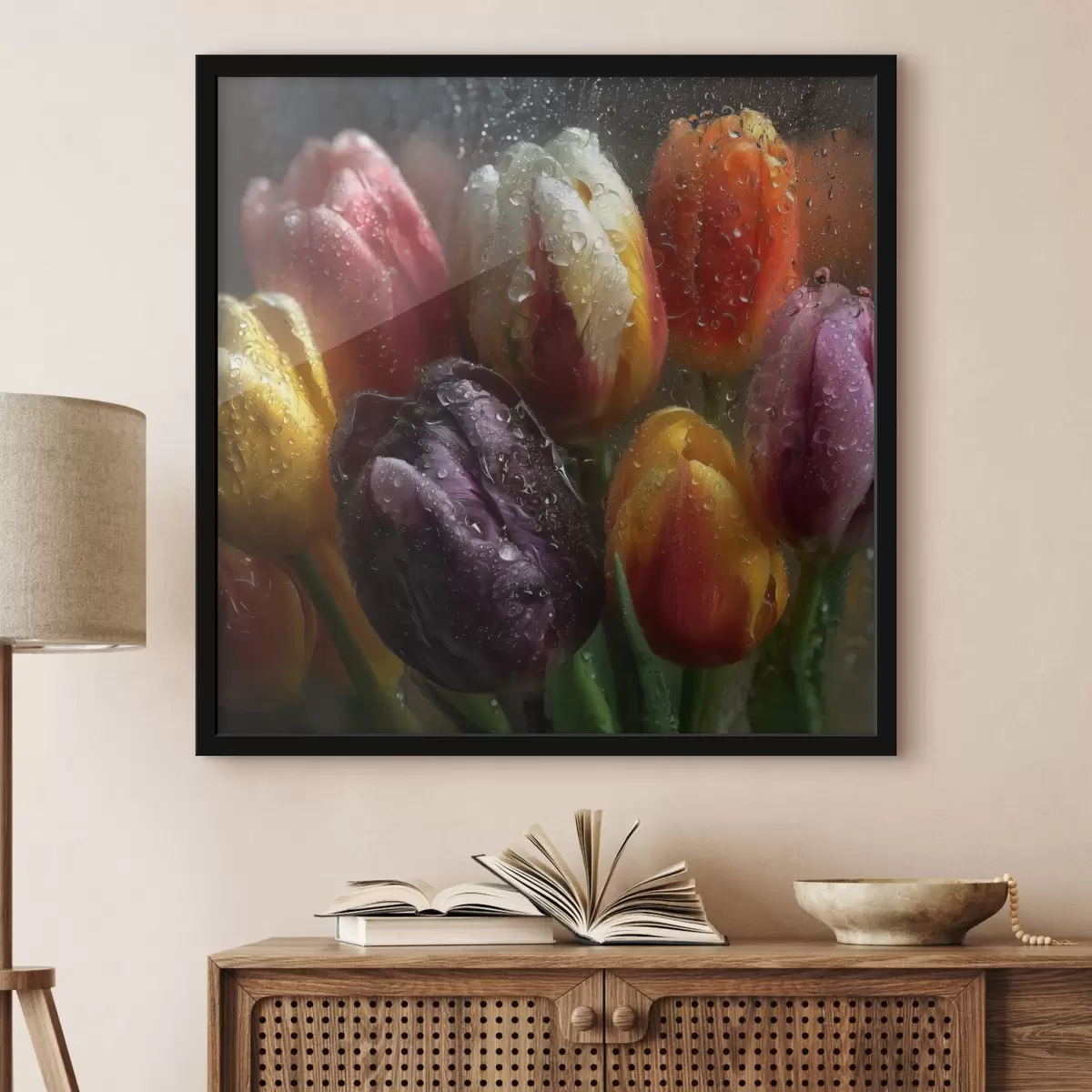 Plakat Tulipany w deszczu: jasne kolory f45642