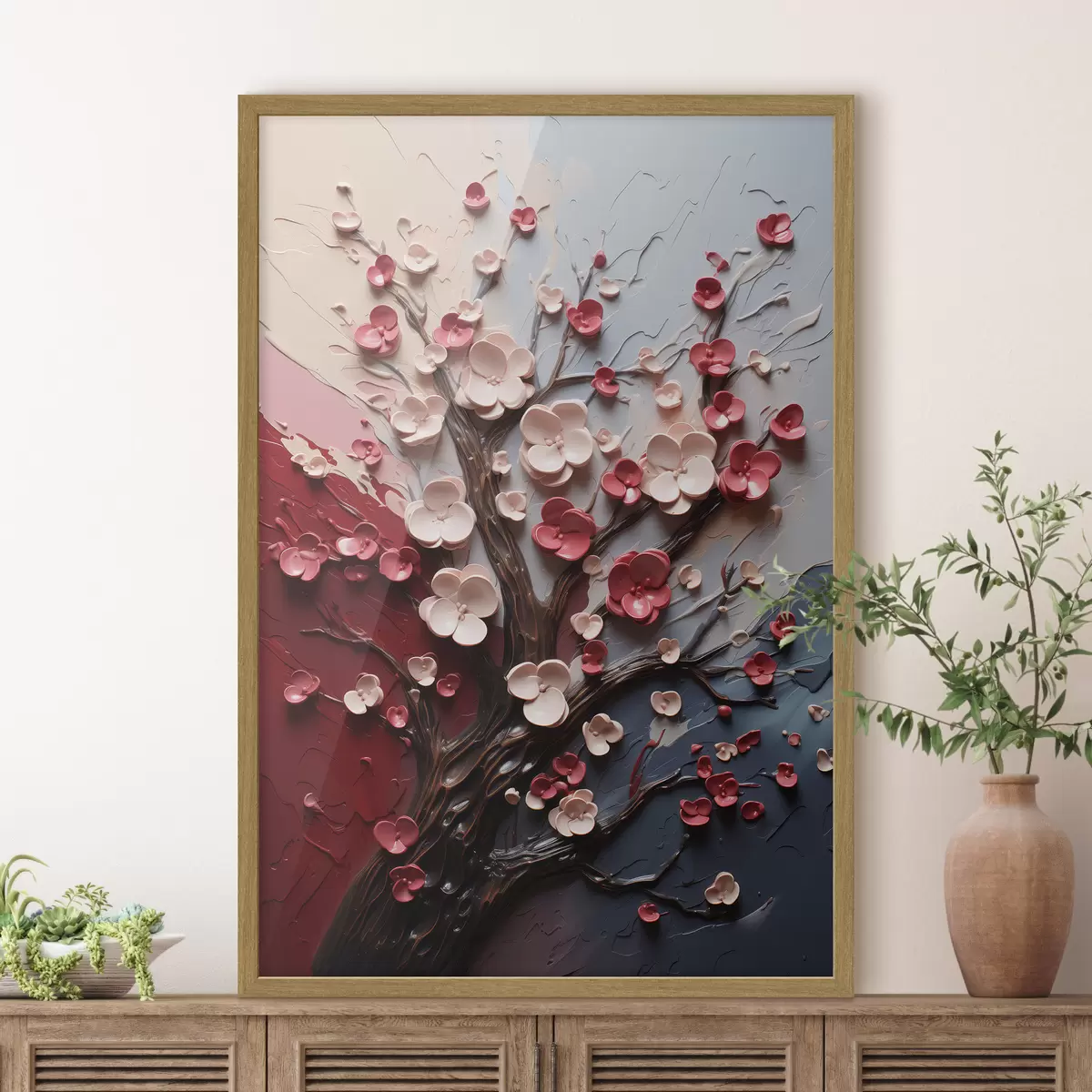 Plakat Wolumetryczna sakura w teksturowanym stylu malarskim f45650