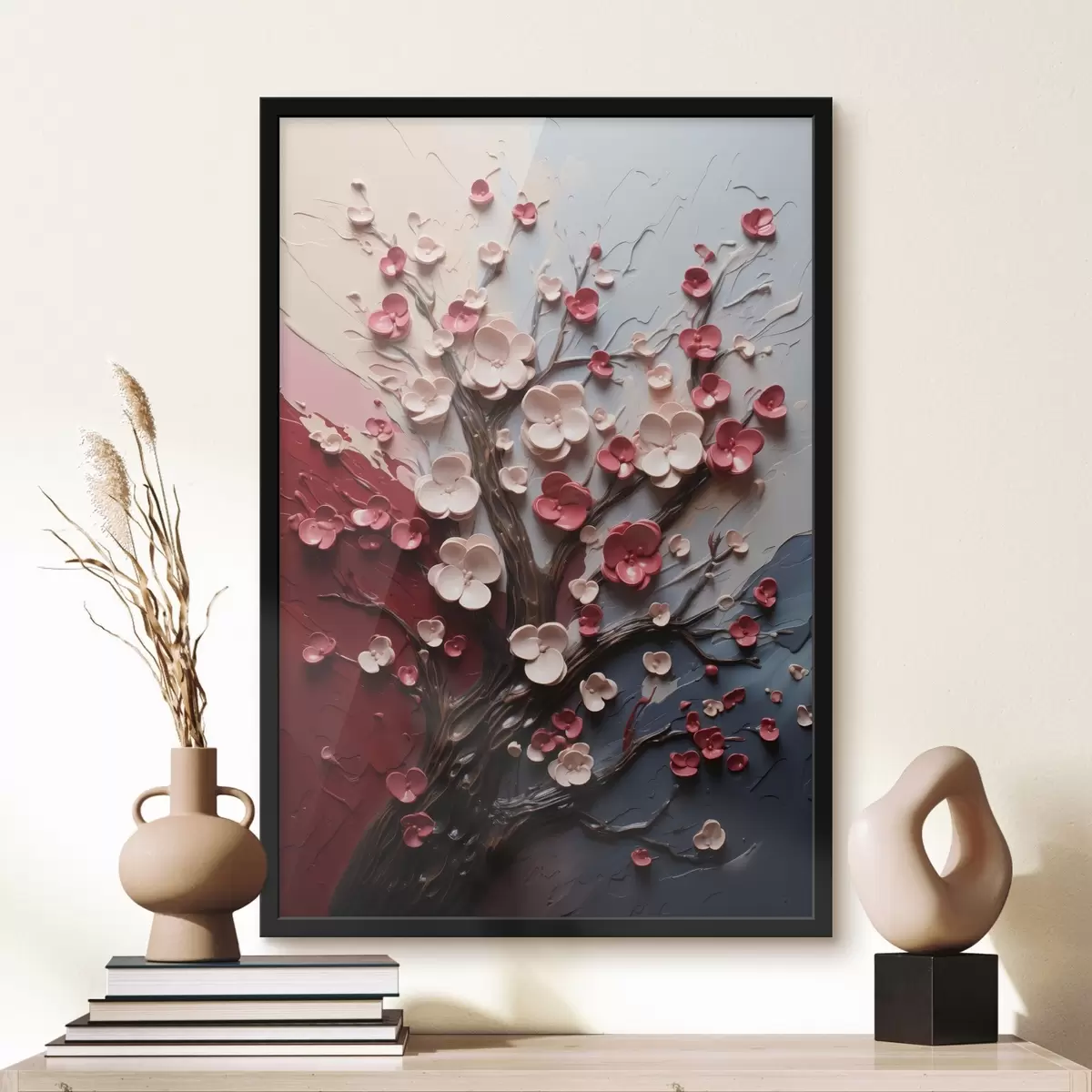 Plakat Wolumetryczna sakura w teksturowanym stylu malarskim f45650