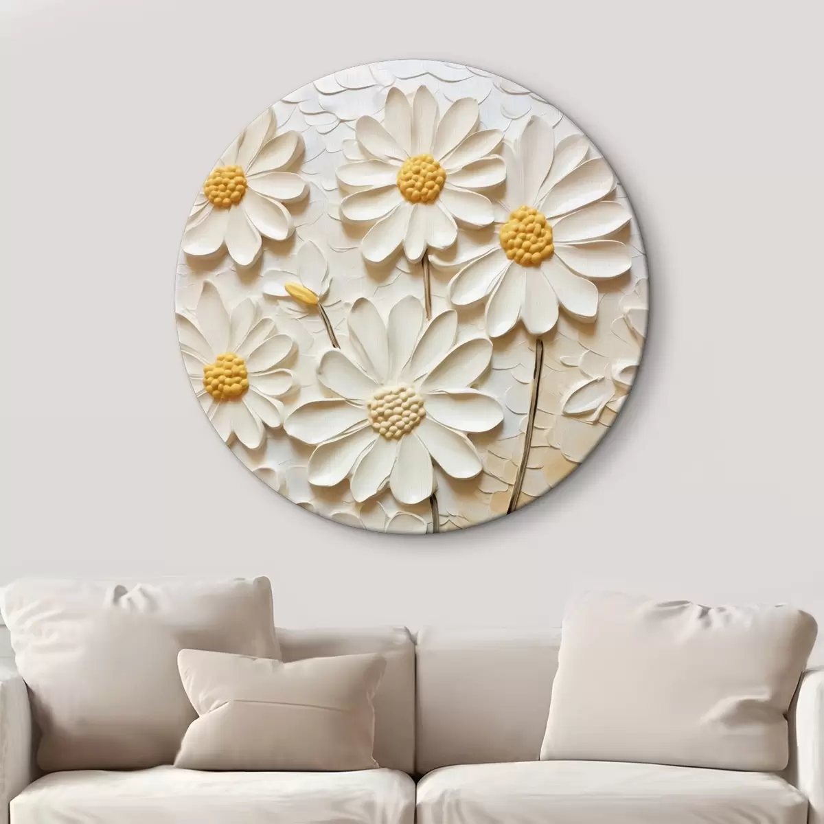 Okrągłe obrazy Stokrotki w stylu impasto: białe płatki r45647