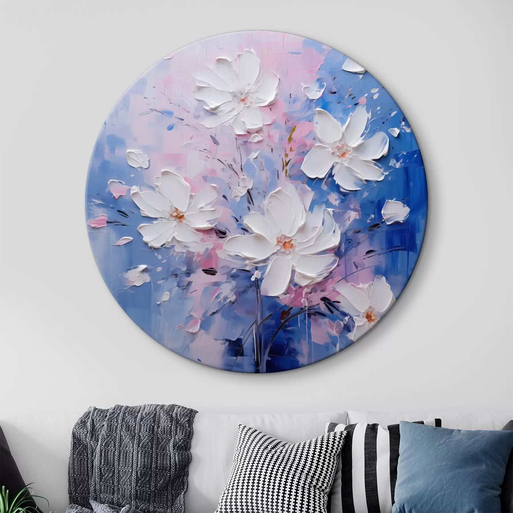 Obraz Wolumetryczne kwiaty na niebieskim tle w stylu impasto r45648