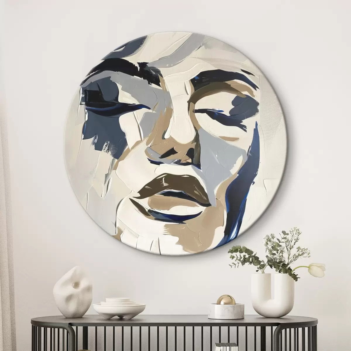 Okrągłe obrazy Abstrakcyjny portret kobiety z imitacją pociągnięć pędzla r45743