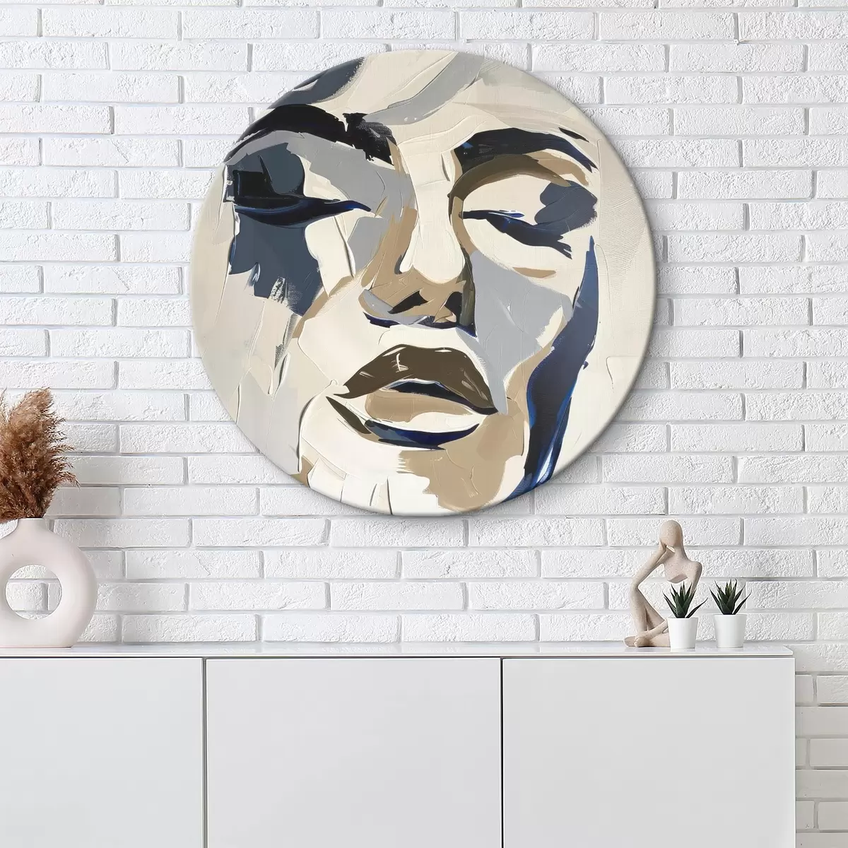 Okrągłe obrazy Abstrakcyjny portret kobiety z imitacją pociągnięć pędzla r45743