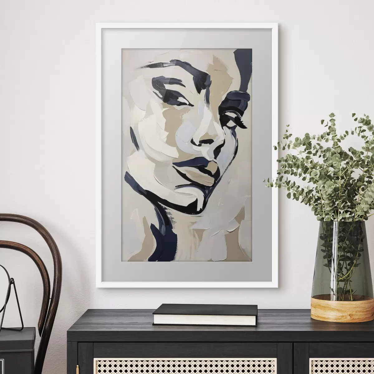 Plakat Abstrakcyjny portret kobiety z imitacją pociągnięć pędzla f45593
