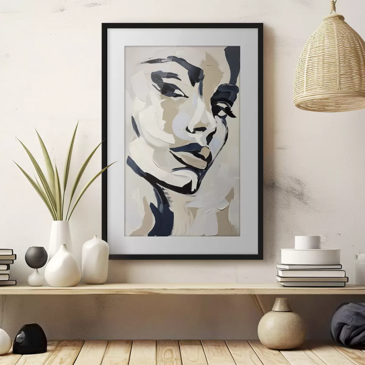 Plakat Abstrakcyjny portret kobiety z imitacją pociągnięć pędzla f45593