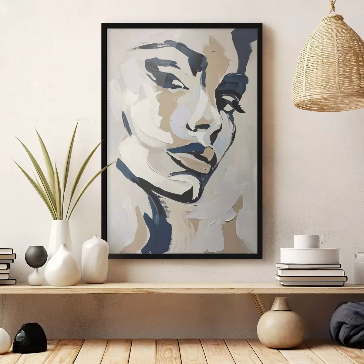 Plakat Abstrakcyjny portret kobiety z imitacją pociągnięć pędzla f45593