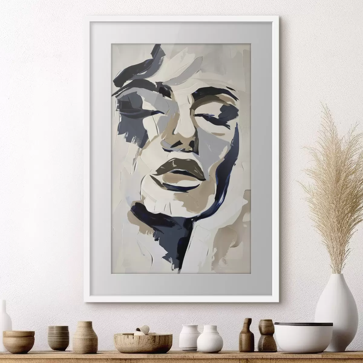 Plakat Abstrakcyjny portret kobiety z imitacją pociągnięć pędzla f45743