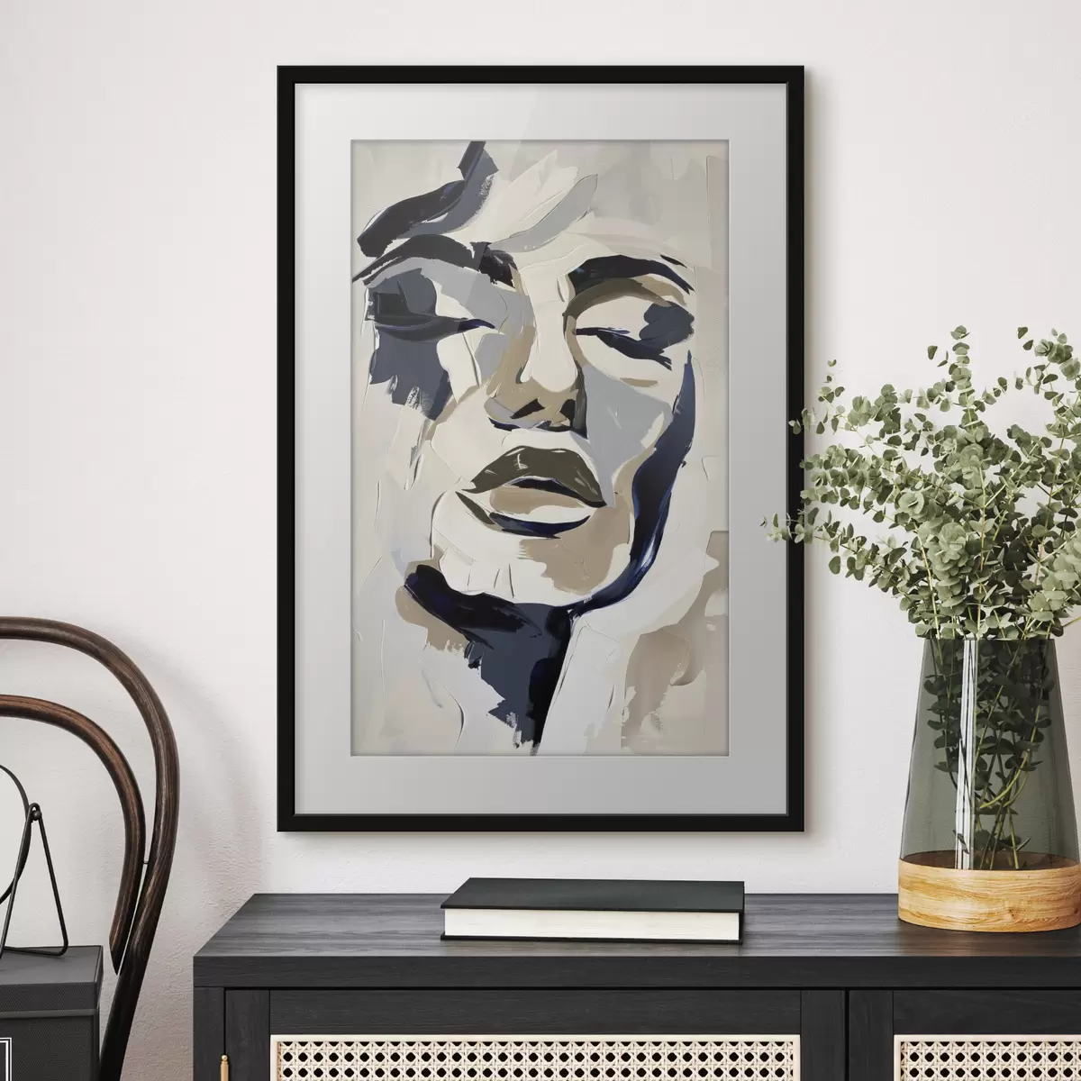 Plakat Abstrakcyjny portret kobiety z imitacją pociągnięć pędzla f45743
