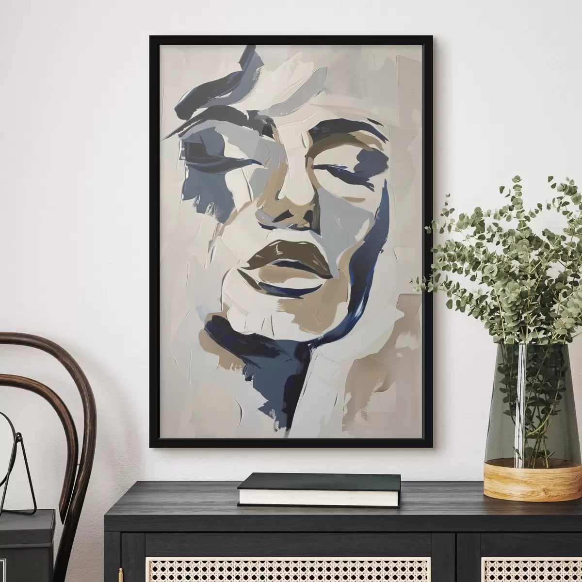 Plakat Abstrakcyjny portret kobiety z imitacją pociągnięć pędzla f45743