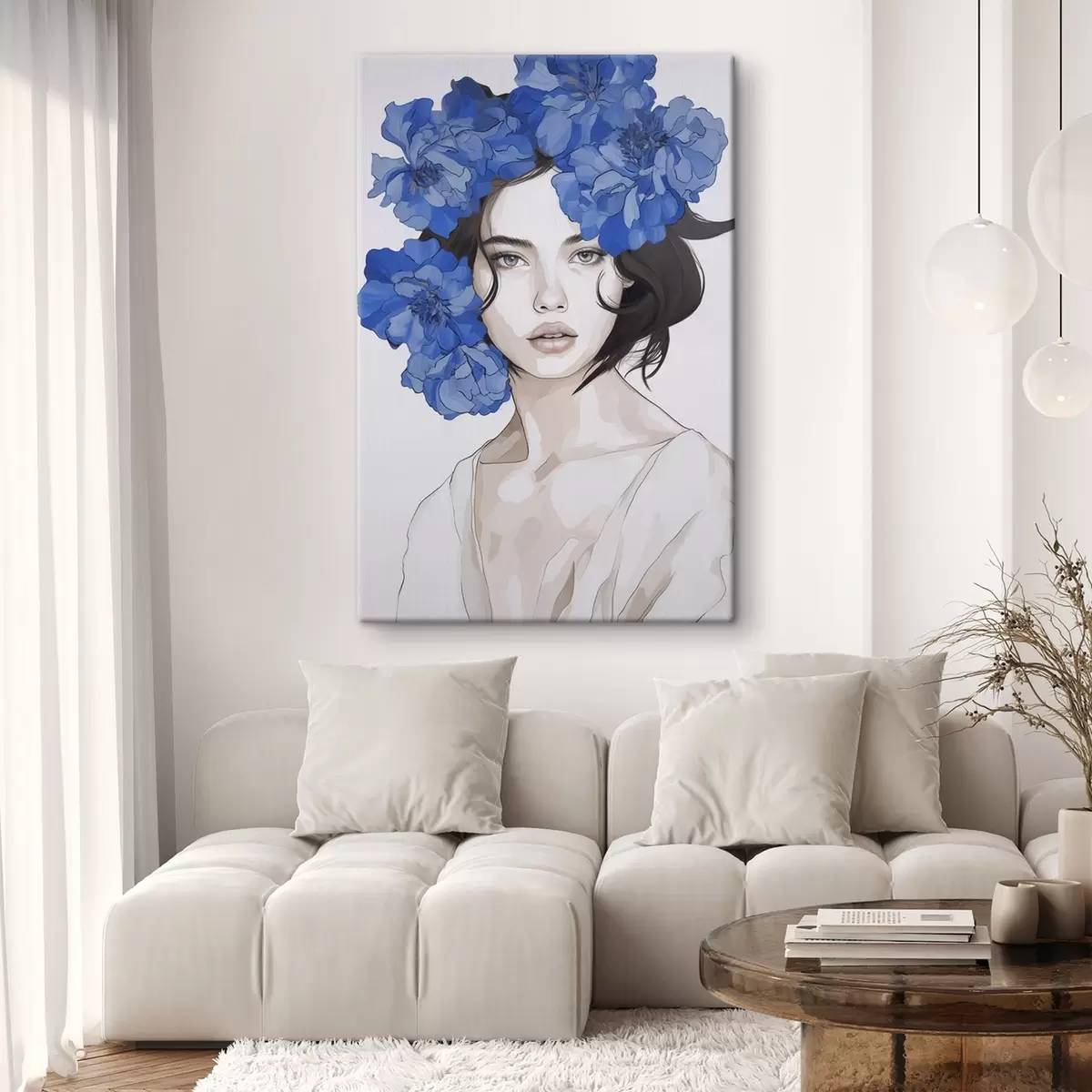 Obraz Portret dziewczyny z niebieskimi kwiatami s45756