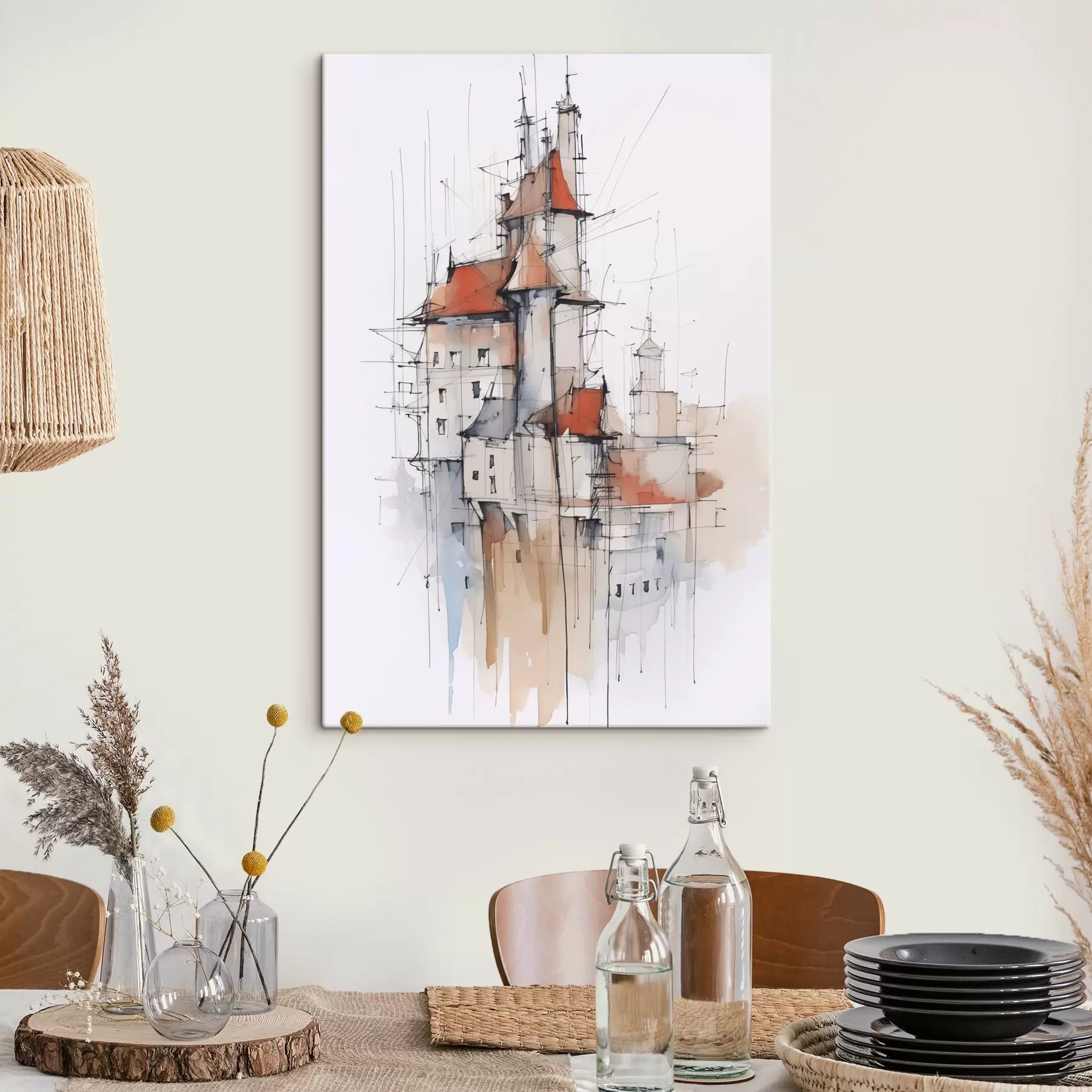 Obraz Dom imitacja szkic i akwarela s45764