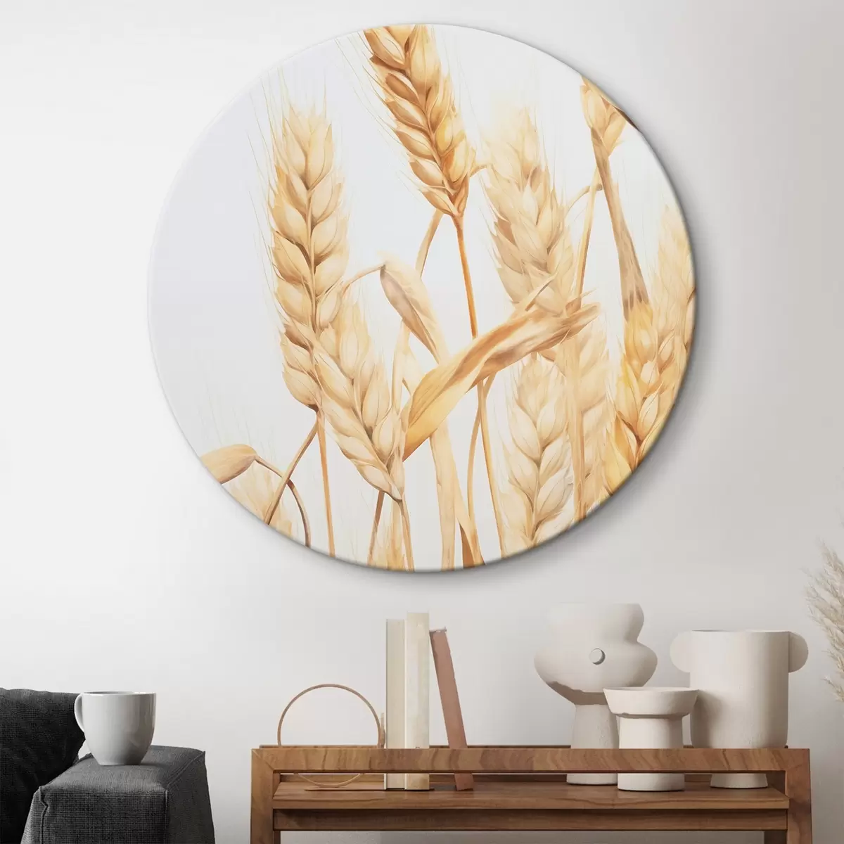 Okrągłe obrazy Imitacja kłosów pszenicy, akwarela r45769