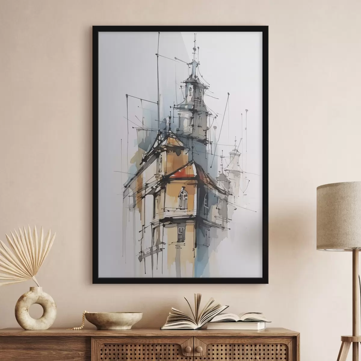 Plakat Dom imitacja szkic i akwarela f45765