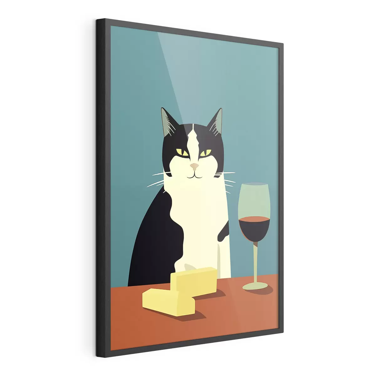Plakat Kot z winem i serem f45801