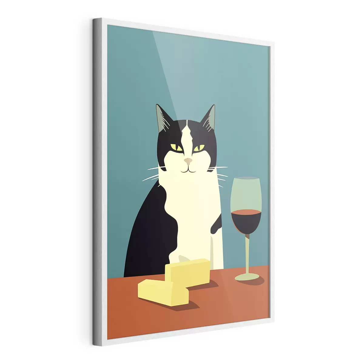 Plakat Kot z winem i serem f45801