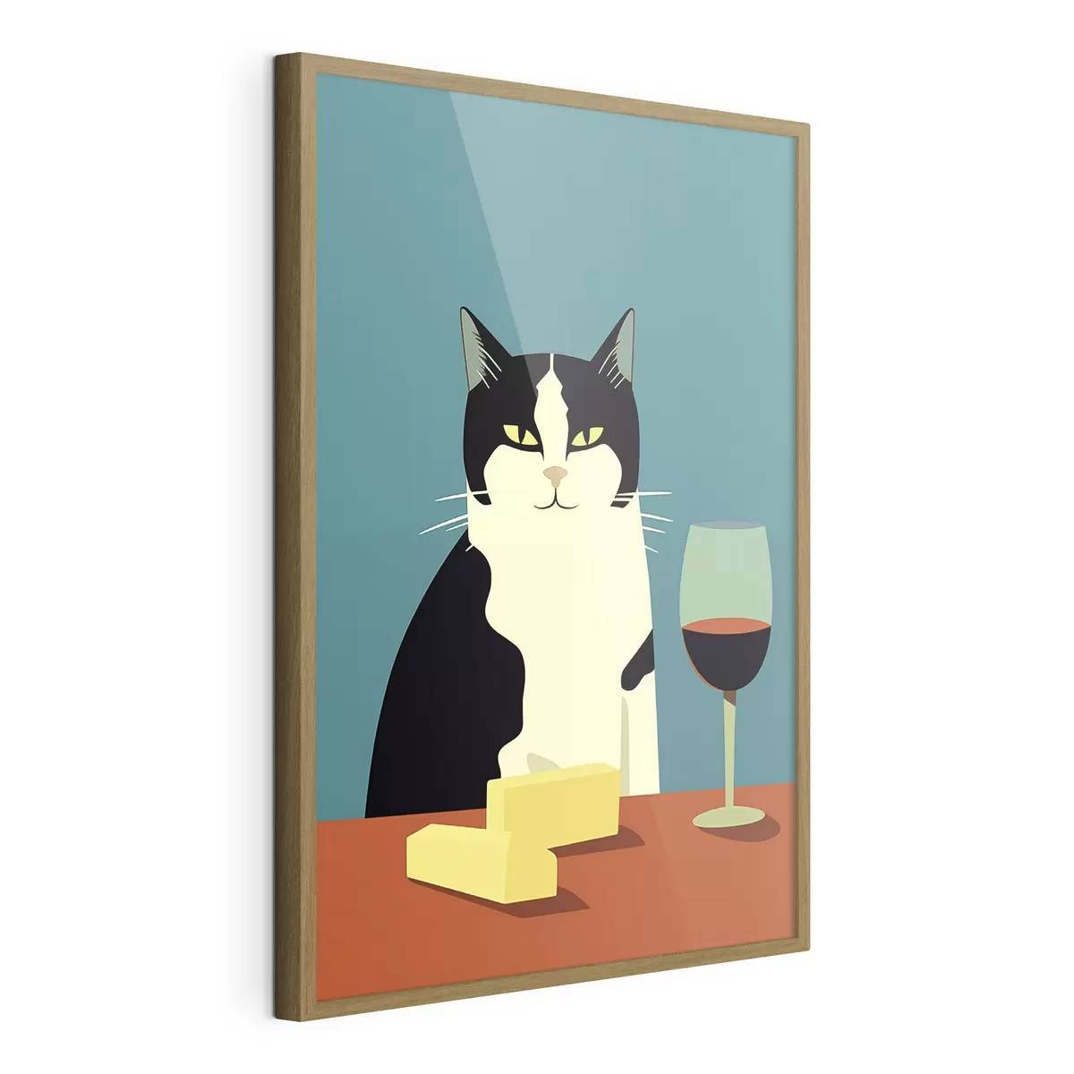 Plakat Kot z winem i serem f45801