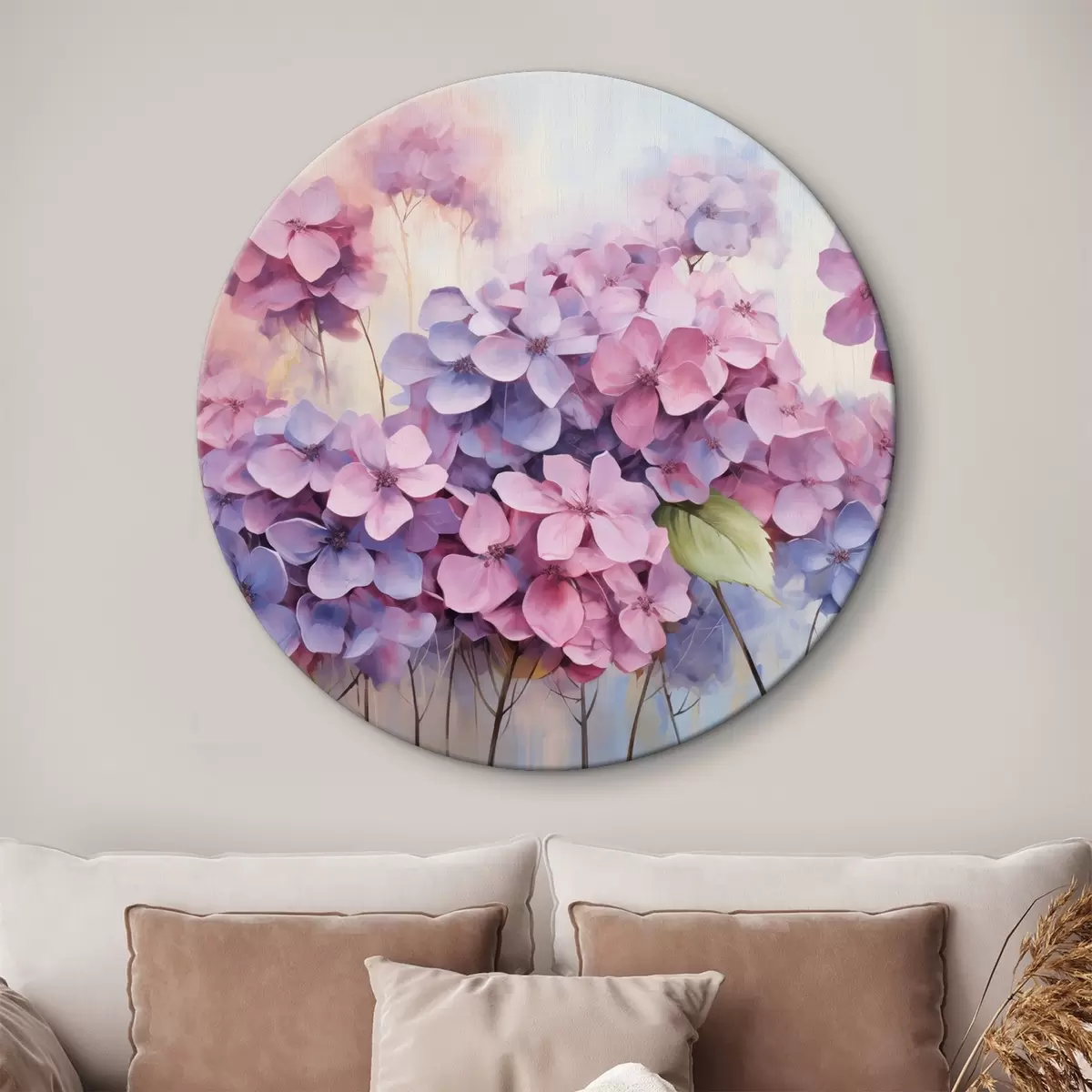 Okrągłe obrazy Pole delikatnych hortensji w pastelowych odcieniach r45057