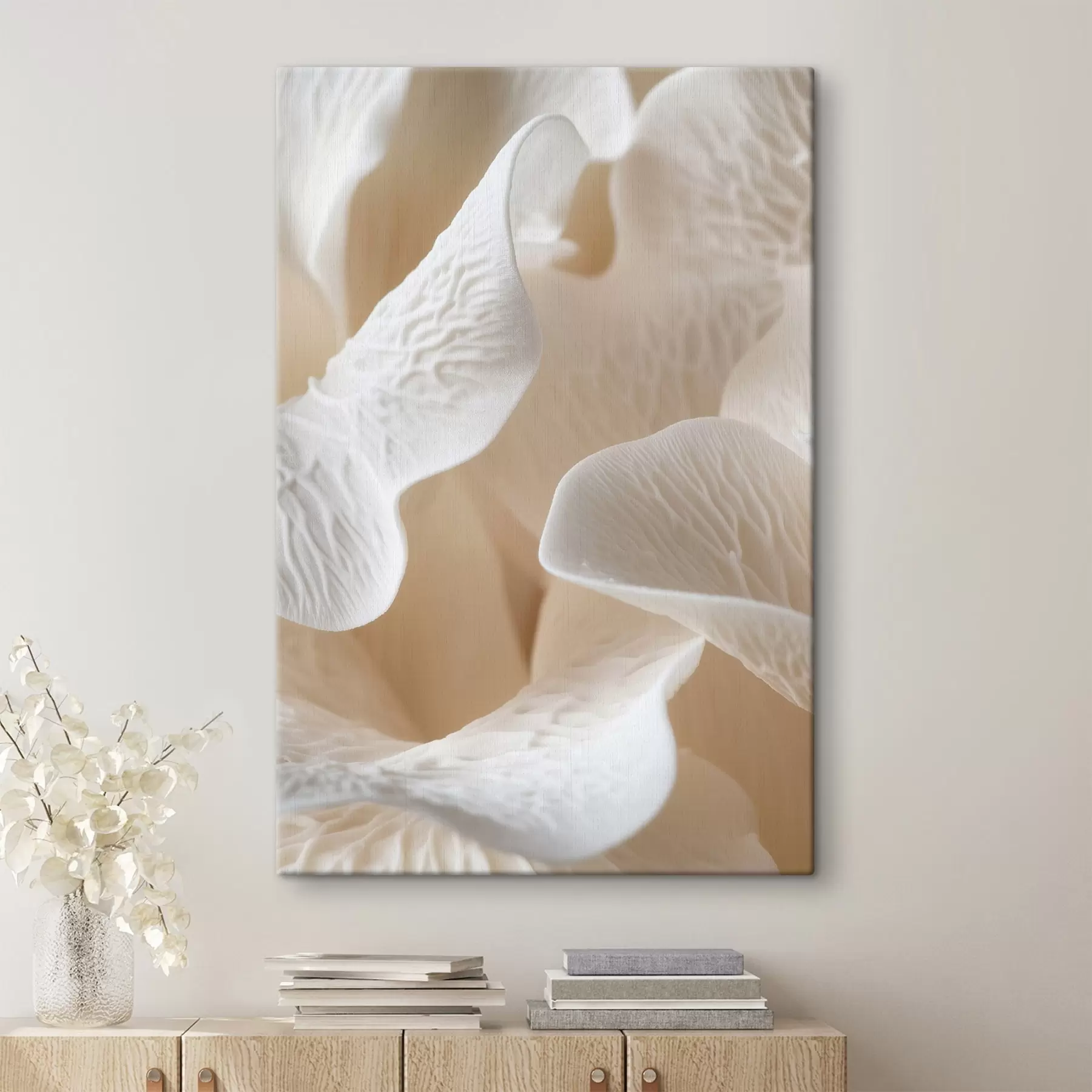Obraz płatki z żyłkami w odcieniach beżu s45703