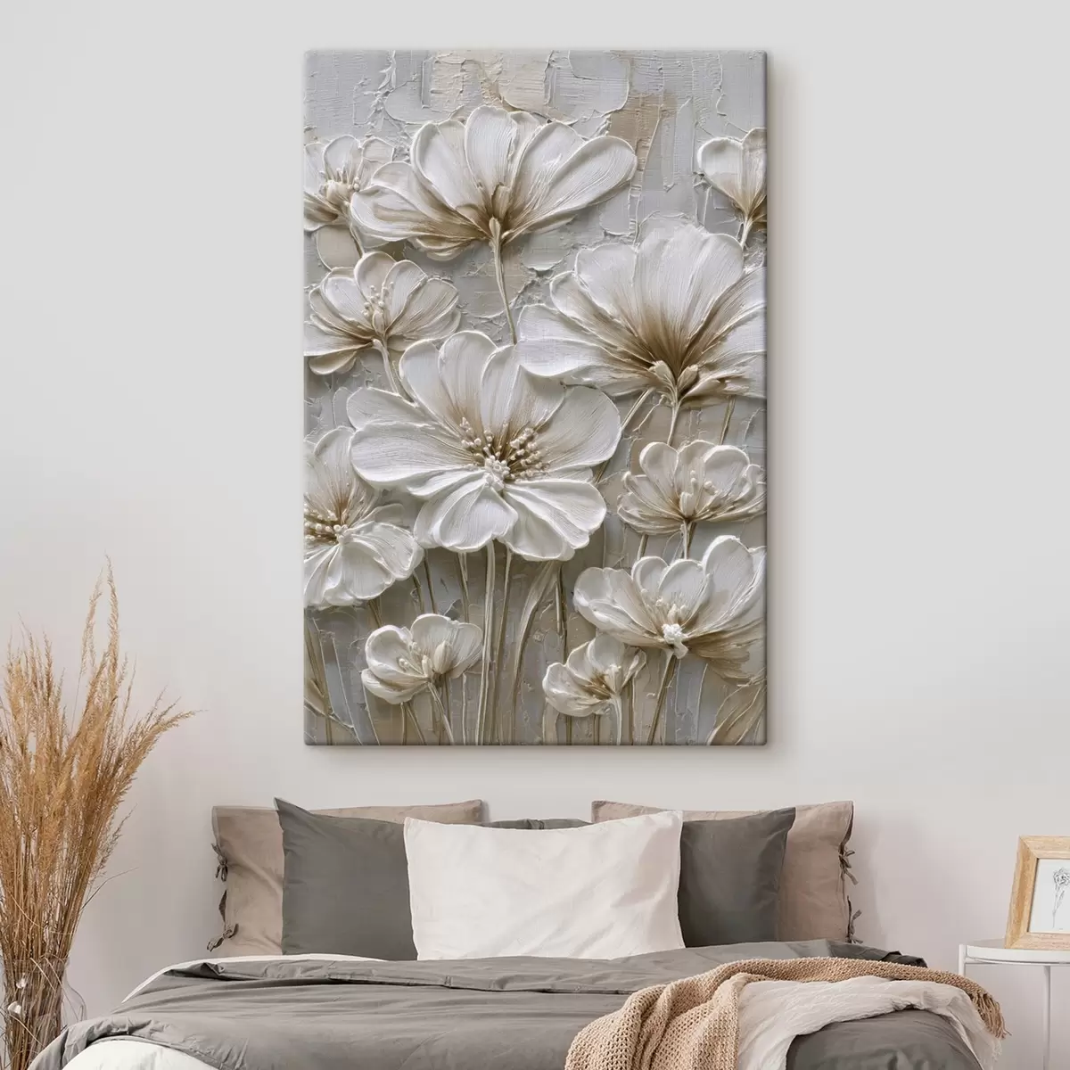 Obraz kremowe kwiaty w stylu imitującym impasto s45712