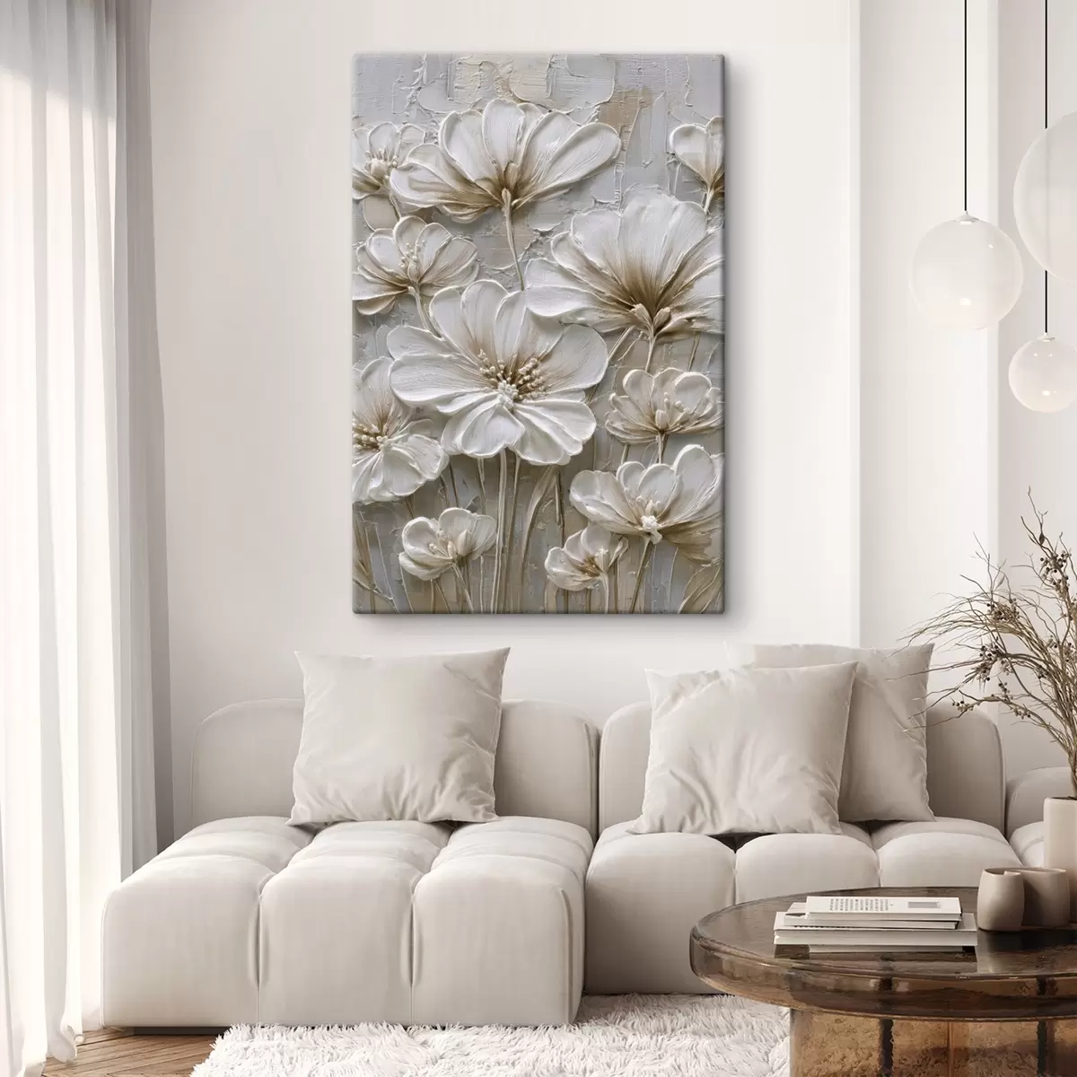 Obraz kremowe kwiaty w stylu imitującym impasto s45712