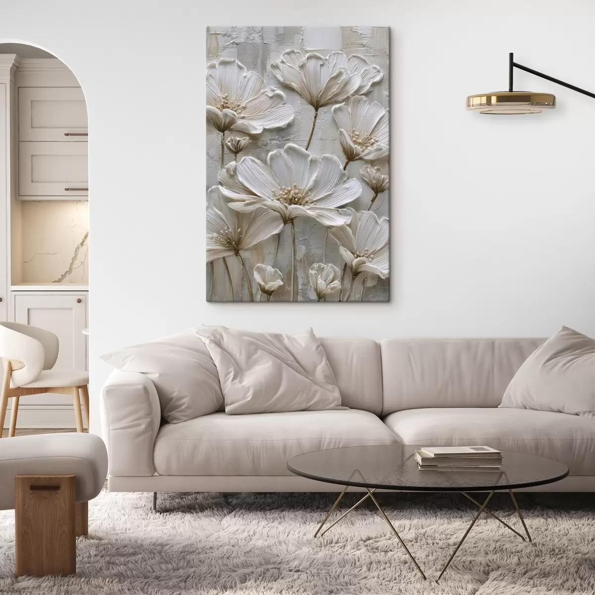 Obraz kremowe kwiaty w stylu imitującym impasto s45713