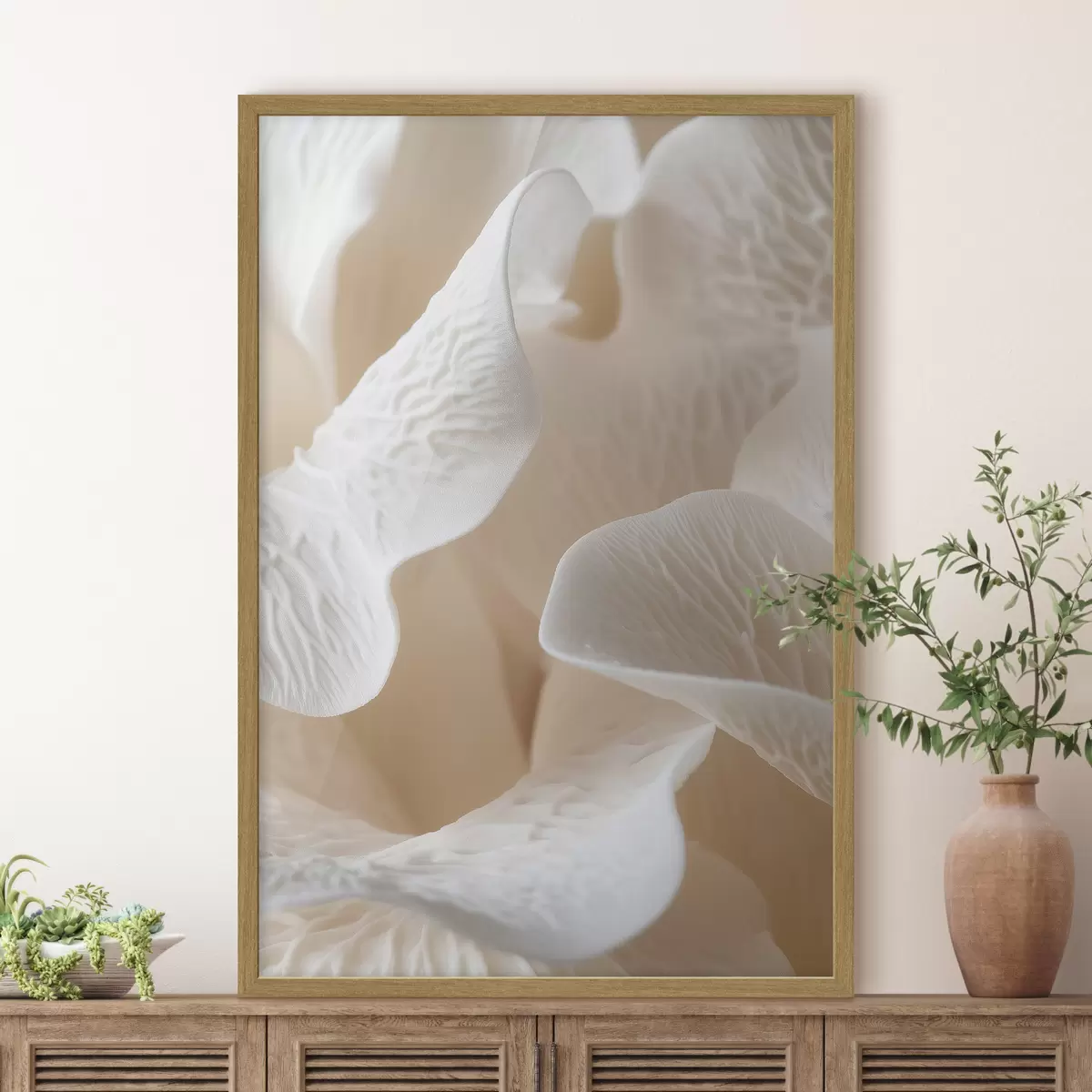 Plakat płatki z żyłkami w odcieniach beżu f45703
