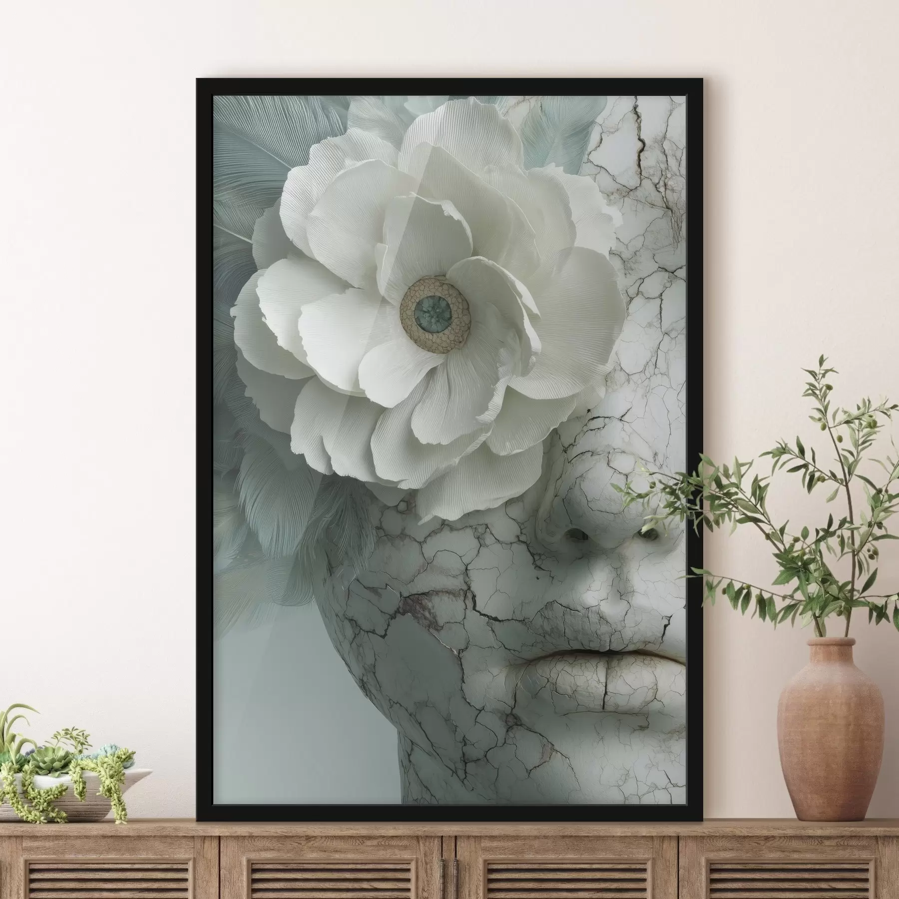 Fototapeta marmurowa twarz dziewczyny z kwiatem f45709