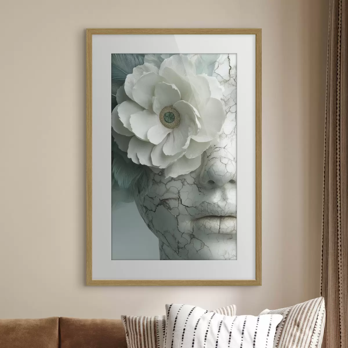 Plakat marmurowa twarz dziewczyny z kwiatem f45709