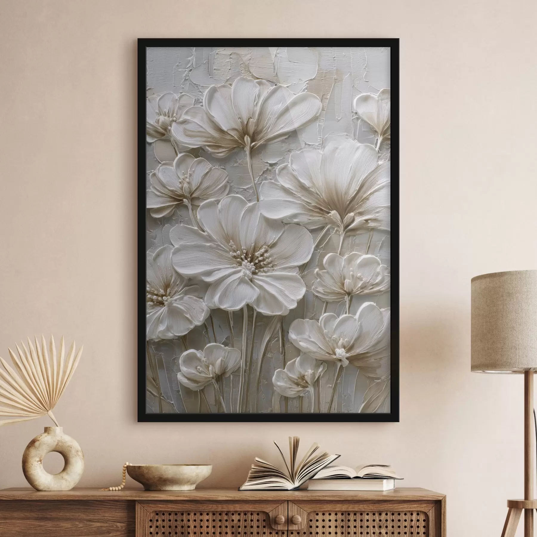 Fototapeta kremowe kwiaty w stylu imitującym impasto f45712