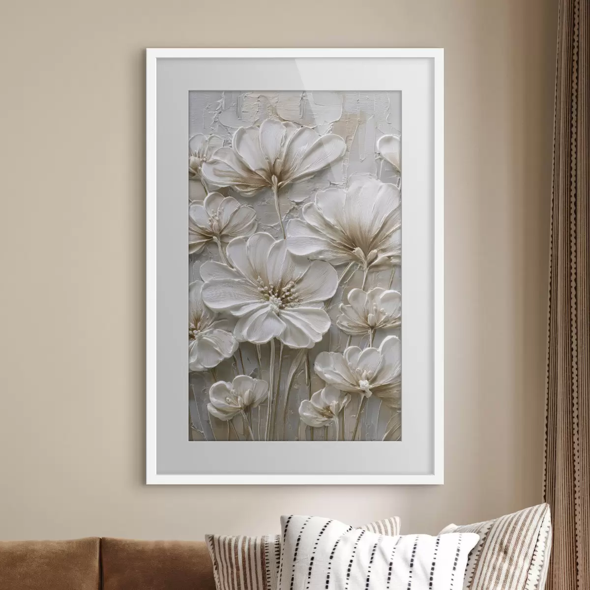 Plakat kremowe kwiaty w stylu imitującym impasto f45712