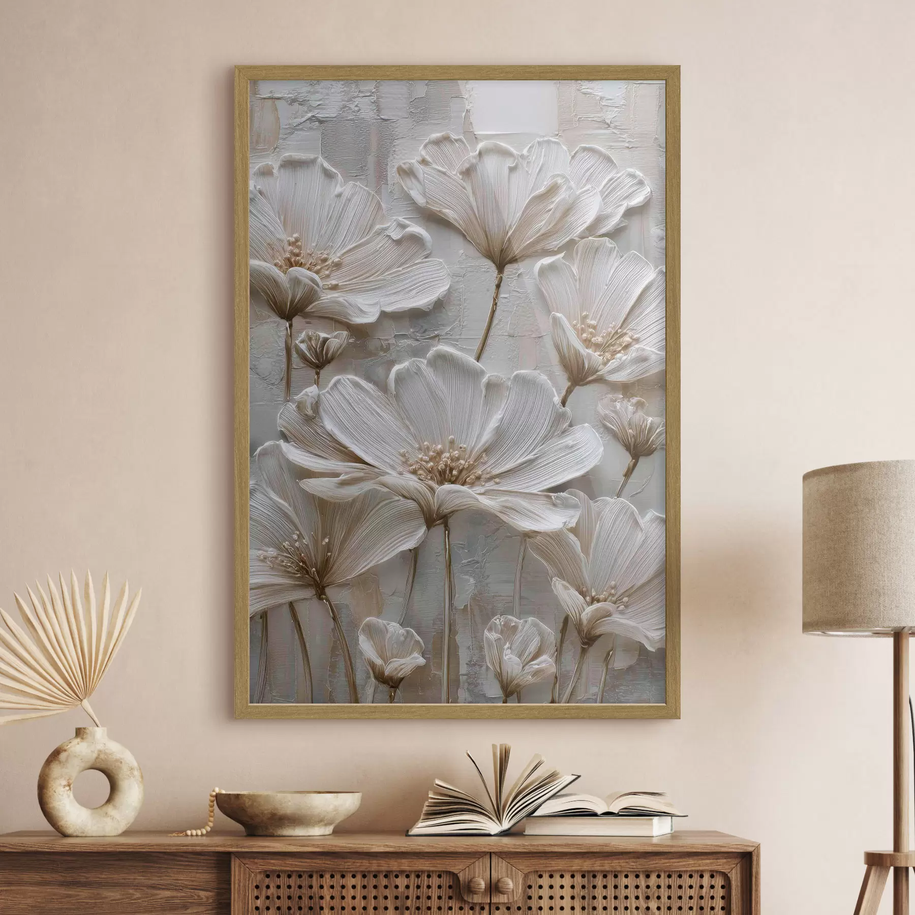 Fototapeta kremowe kwiaty w stylu imitującym impasto f45713