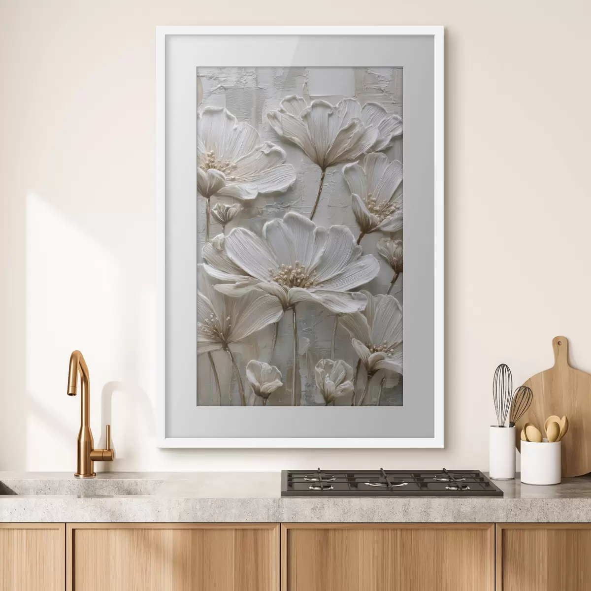 Plakat kremowe kwiaty w stylu imitującym impasto f45713